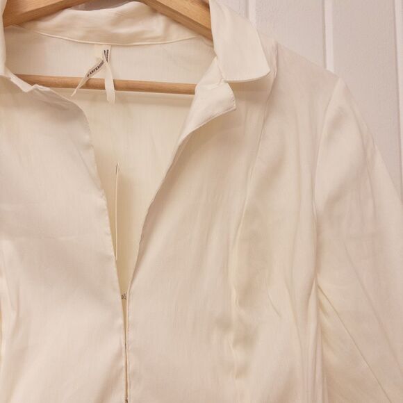 By Anthropologie Long-Sleeve Collared Linen Peplum Blouse Size Small - Picture 5 of 8